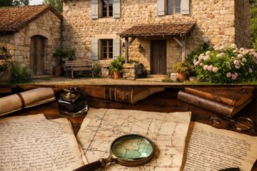 Maison ancienne et bureau de recherche dans les archives