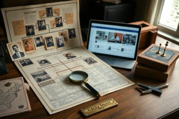 Plan de recherche généalogique avec actes et notes de travail